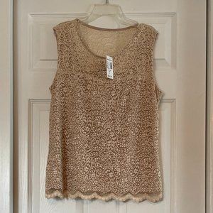 Beige Lace Scoop Neck Sleeveless Top